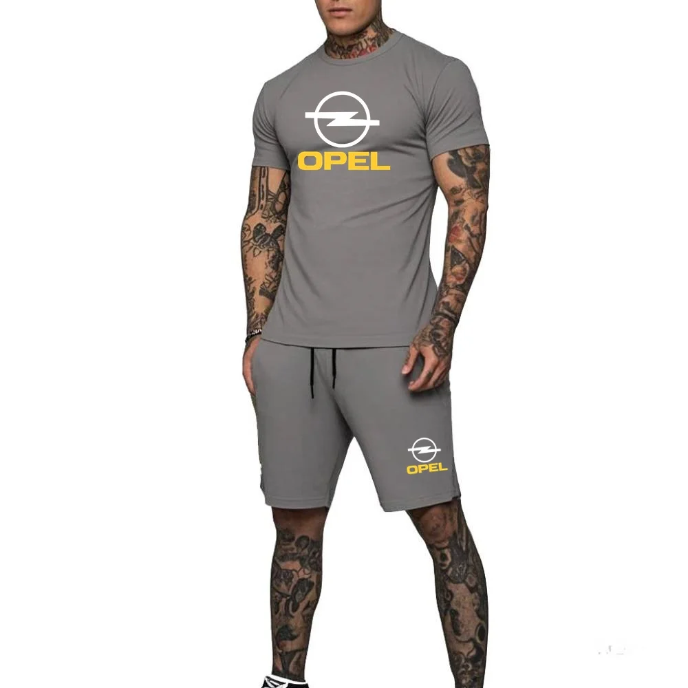 

OPEL Hot Sale Mens 2 Piece Set Car Enthusiast Crewneck Quick Dry T Shirt & Shorts Hiking Cycling Sports Jersey Outfit Suit