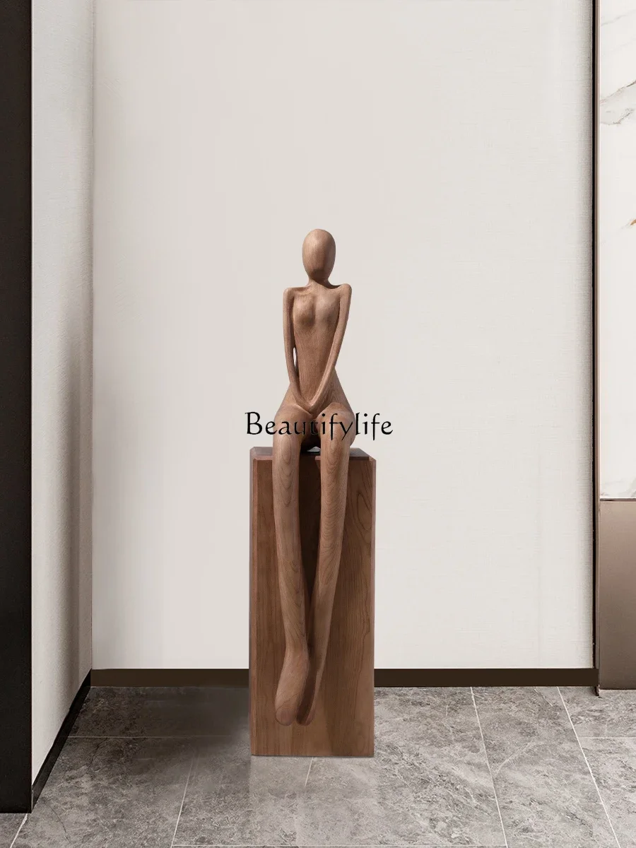 

yj19 Wood carving artwork figure sculpture ornament hotel lobby floor ornament