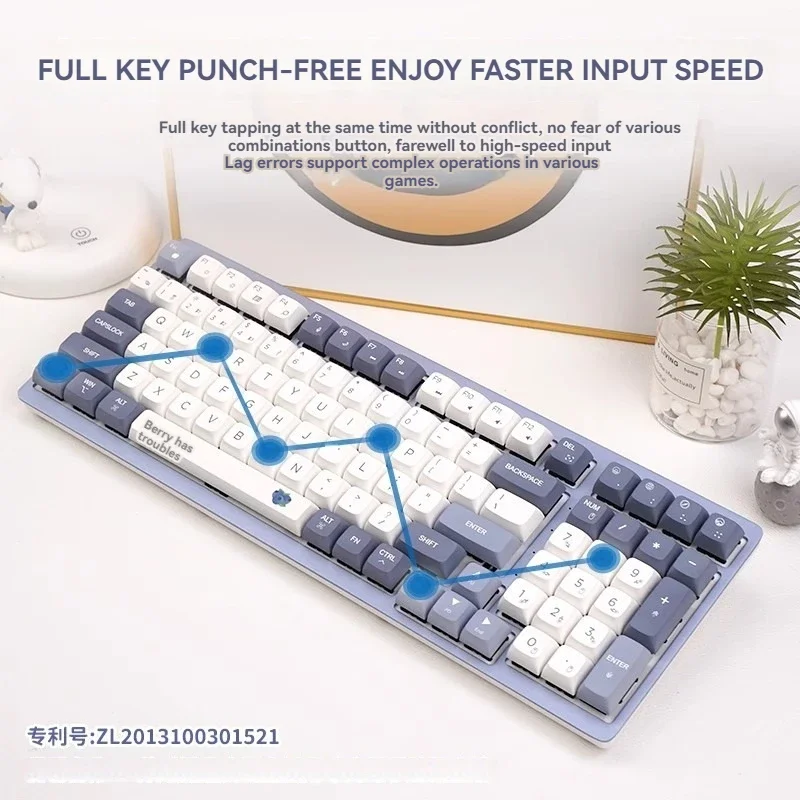 Double Shell Mechanical Keyboard Wireless/Bluetooth Tri-Mode Cherry Switch Cute Girls Computer Office Game Mechanical Keyboard