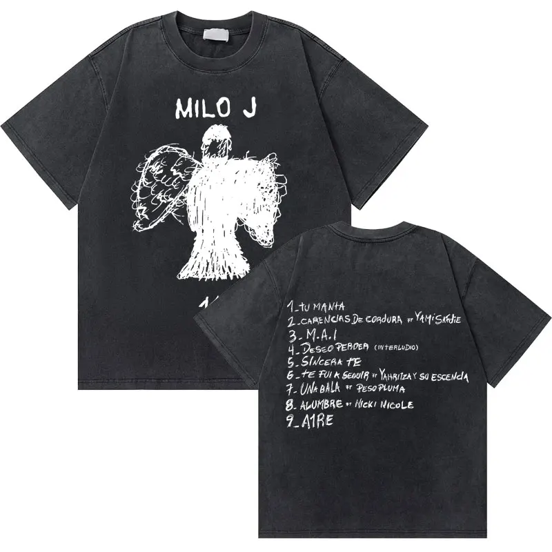 Washed Vintage Milo J 111 Album Graphic T Shirt Men Women Hip Hop Fashion Streetwear Oversized Tshirt Mens Casual Cotton T-shirt