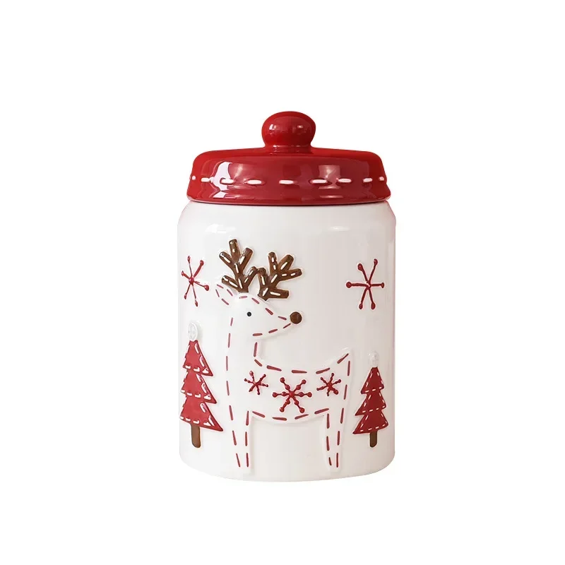 

Nordic Santa Round home kitchen Sealed jar Large ceramic jar Snacks Creative decoration Christmas gift storage jar