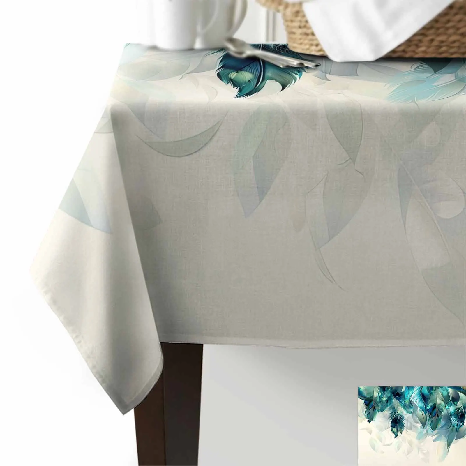 Peacock Feather Tablecloth Holiday Dining Table Decor Table Cover Rectangular Wedding Decoration Tablecloth