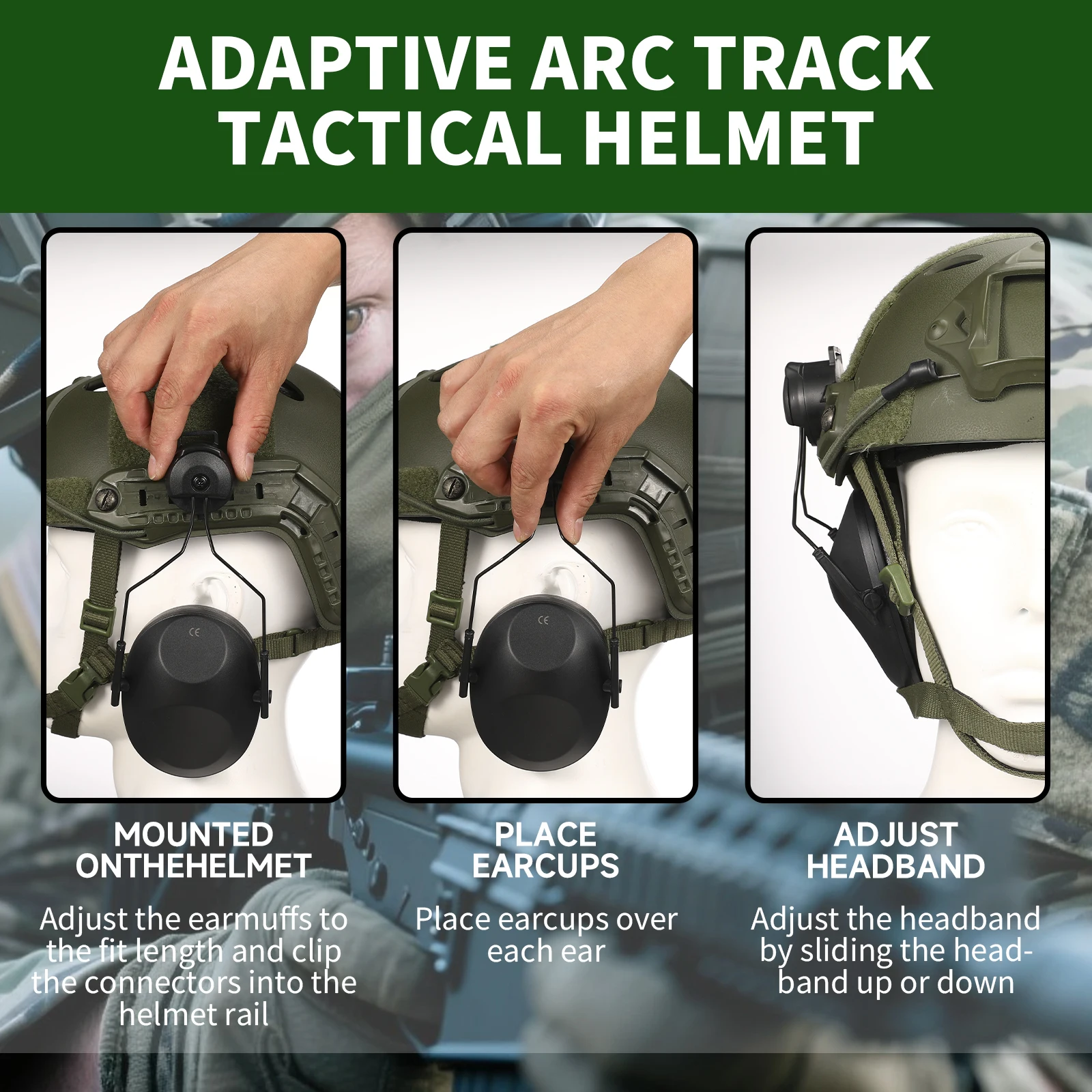 Cuffie antirumore tattiche montate su casco 22 NRR Riduzione passiva del rumore per pickup da caccia e protezione per le orecchie da tiro