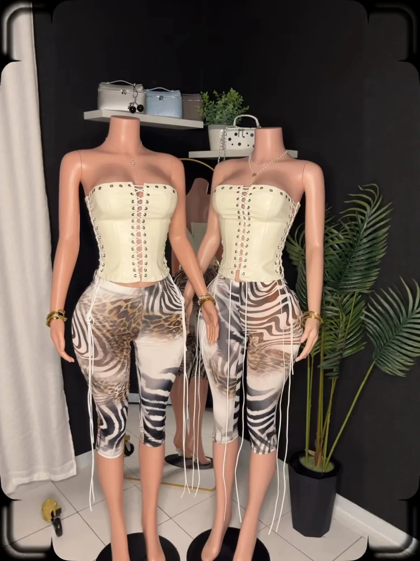 Stylish Lady Leopard Zebra Mixed Print Mesh Capri Pants Women High Waist Sheer See Through Slim Fit Club Party Calf Length Pants