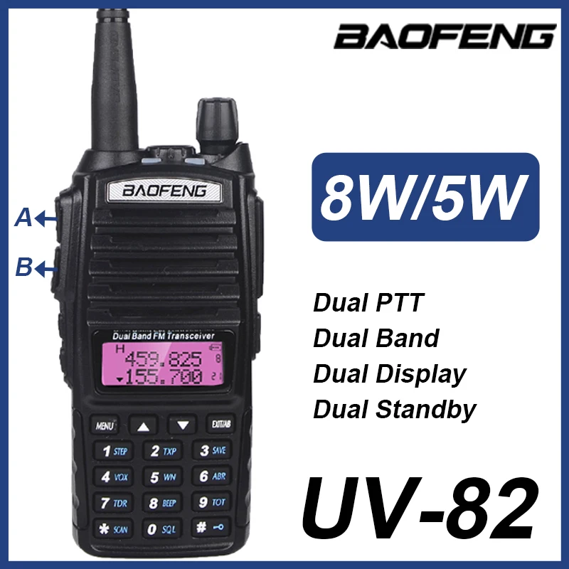 Baofeng-walkie-talkie Uv 82 w,長距離8w,狩猟用のデュアルptt,UV-82 uhf vf,ポータブルfmタッチスクリーン