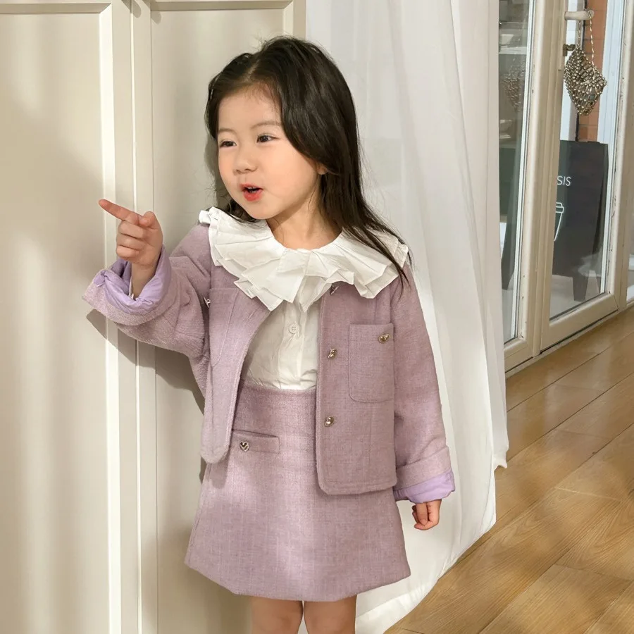 

Girls' Spring Dress 2024 New Fashionable Small Fragrance Style Coat Half Skirt Two Piece Set