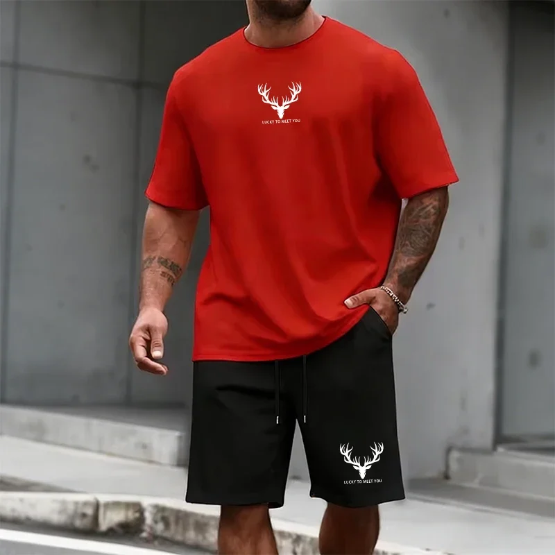 Summer Hot Sale Men's Set High Quality Cotton T-shirt and Sports Shorts Urban Casual Fashion Short Sleeve Outfit Male Tees Suit - Image 3