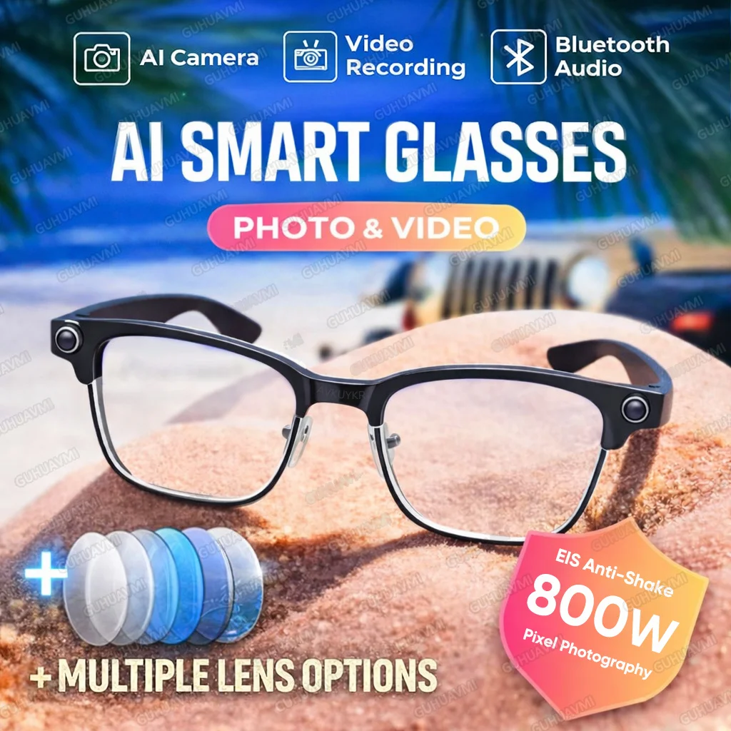

New AI Smart Camera Glasses 8MP 4K HD Video Recording Bluetooth Audio EIS Anti Shake Smart Sunglasses Photo Video for Men Women