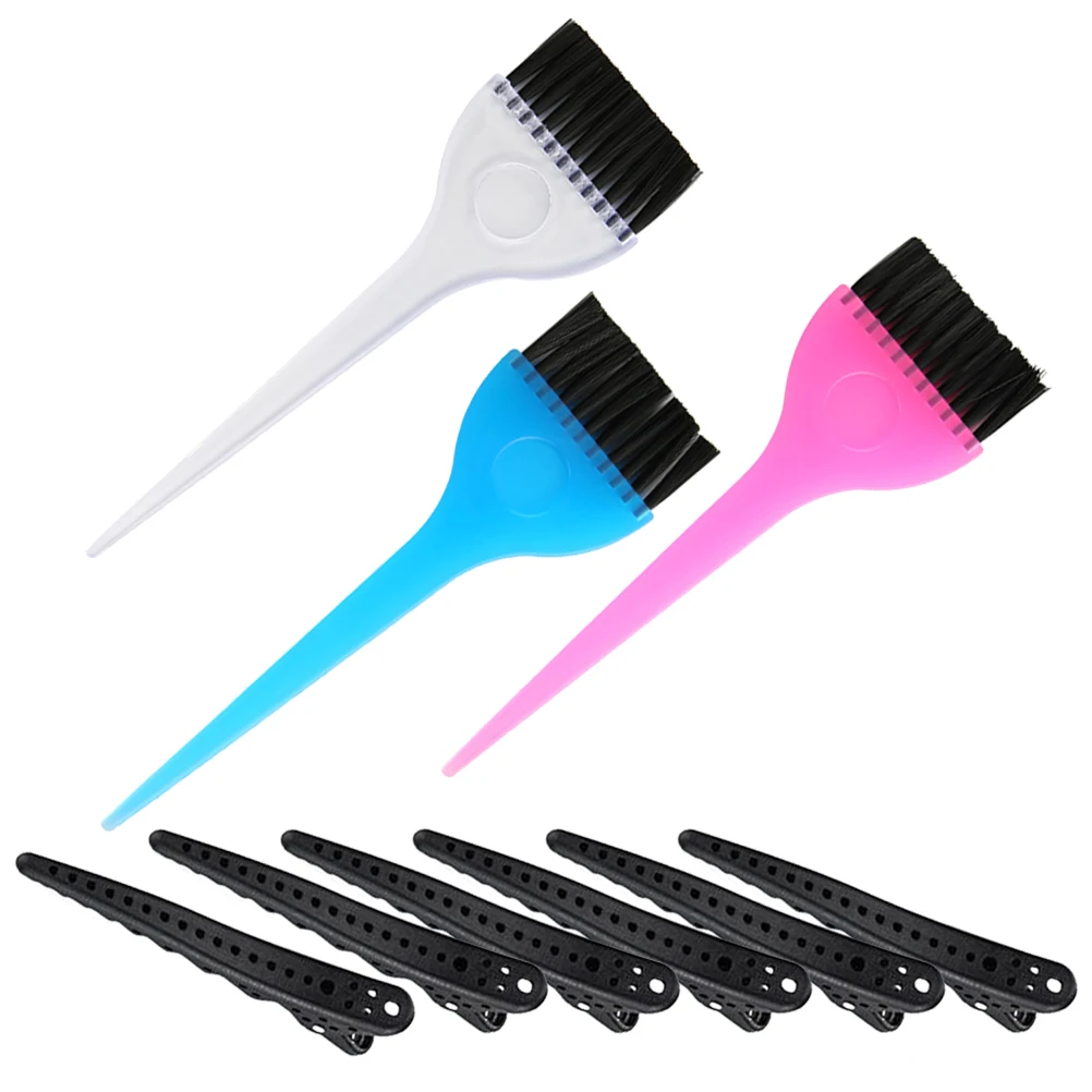 

9 Pcs Hair Dye Comb Clip Set Brushes Sectioning Clips Bowl Salon Use Coloring Tools Reusable Washable Hair Care