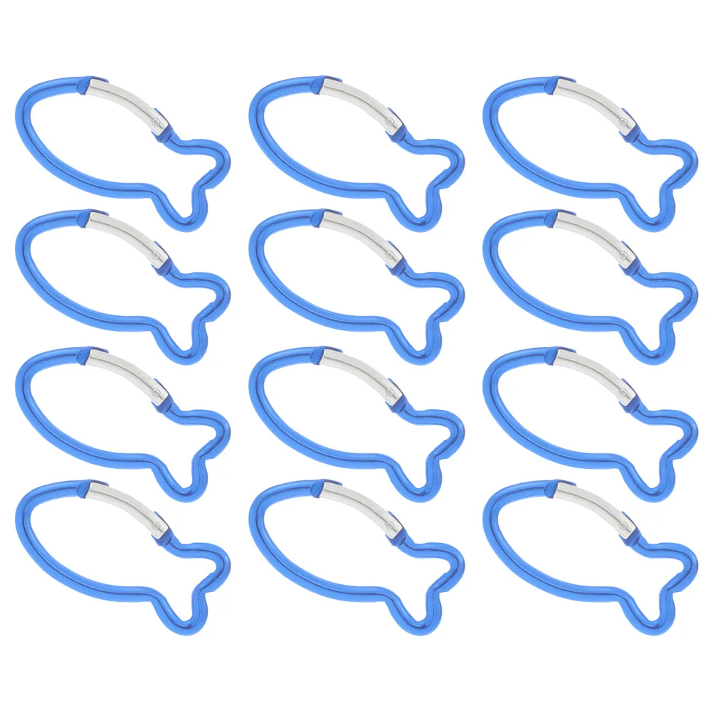 

12pcs Blue Fish-Shaped Durable Aluminum Climbing Buckles Lock Hooks for Hiking Backpack Gear Outdoor Tools