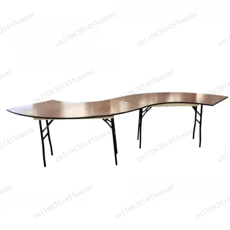 S-Shaped Serpentine Folding Table Wooden Surface Curved Banquet Table Portable Foldable Event Wedding Reception Dining Desk