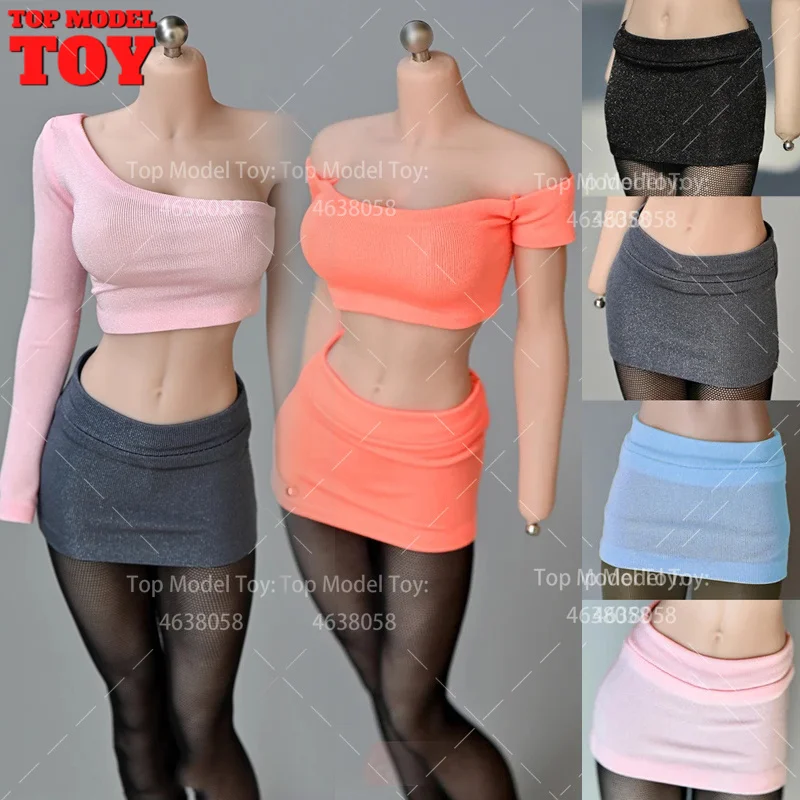 1/6 Scale One-shoulder T-shirt Top Short Skirt Suitable Clothes Model for 12'' Phicens UD Female Soldier Action Figure Body Doll