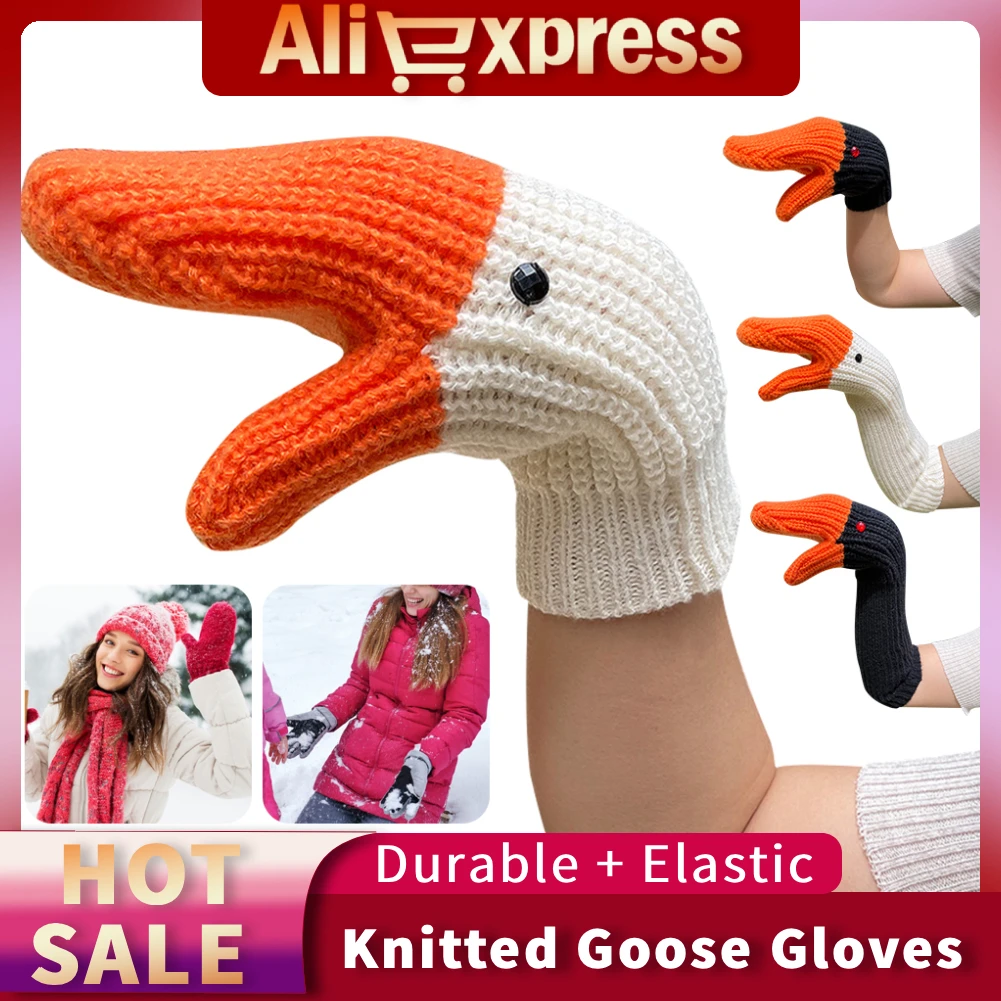 

Kawaii варежки в форме гуся, вязаные перчатки унисекс в форме лебедя, морозостойкие креативные вязаные перчатки с полным пальцем для детей и взрослых