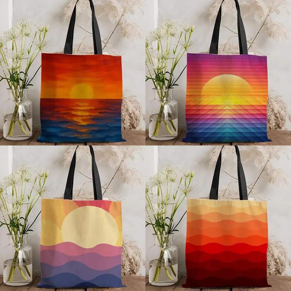 Sunset Gradient pattern Storage Bags Double-Sided Printed Canvas Tote Bag Eco-Friendly Reusable Large Capacity Handbag