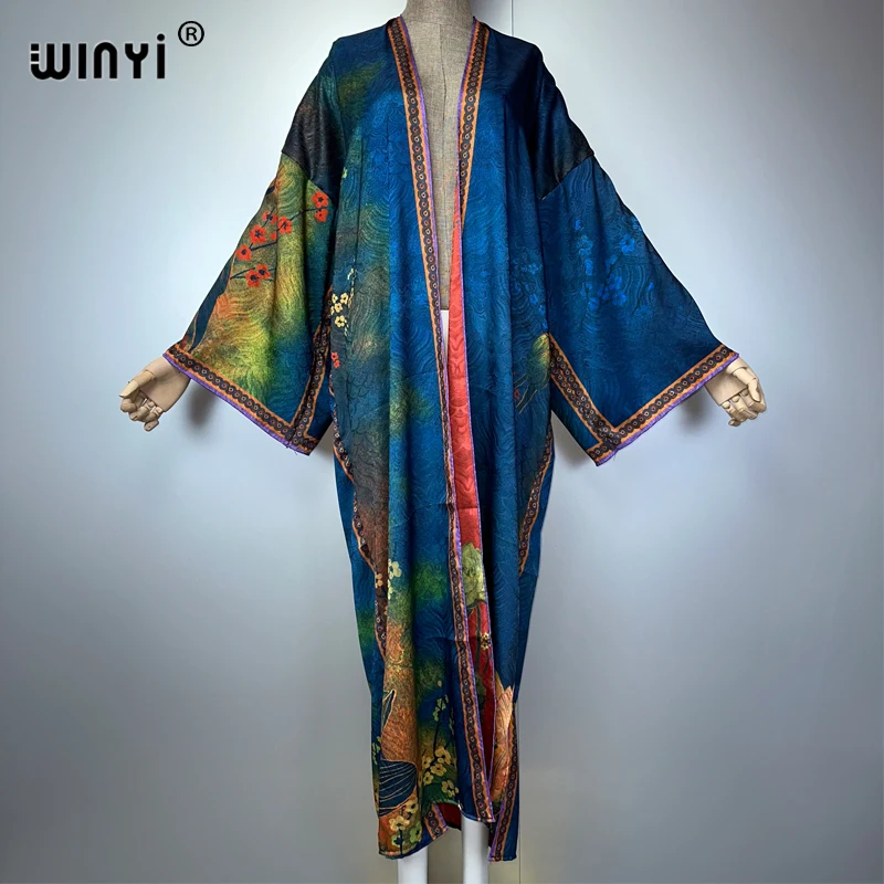 WINYI kimono High-quality Print Dress Beach Wear Boho Cardigan Elegant beach cover ups for women Kaftan abaya dubai luxury
