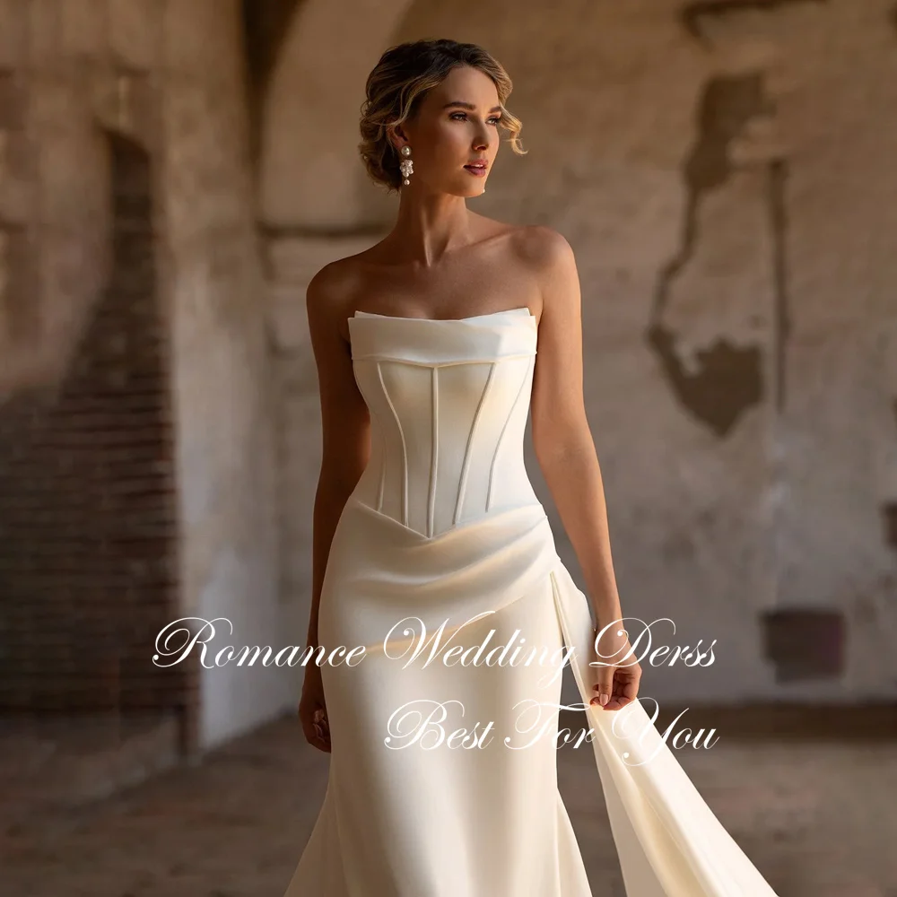 Elegant Pleat Sleeveless Strapless Mermaid Wedding Dress Women 2026 Buttons Backless Bridal Gown Vestidos De Novia Customized