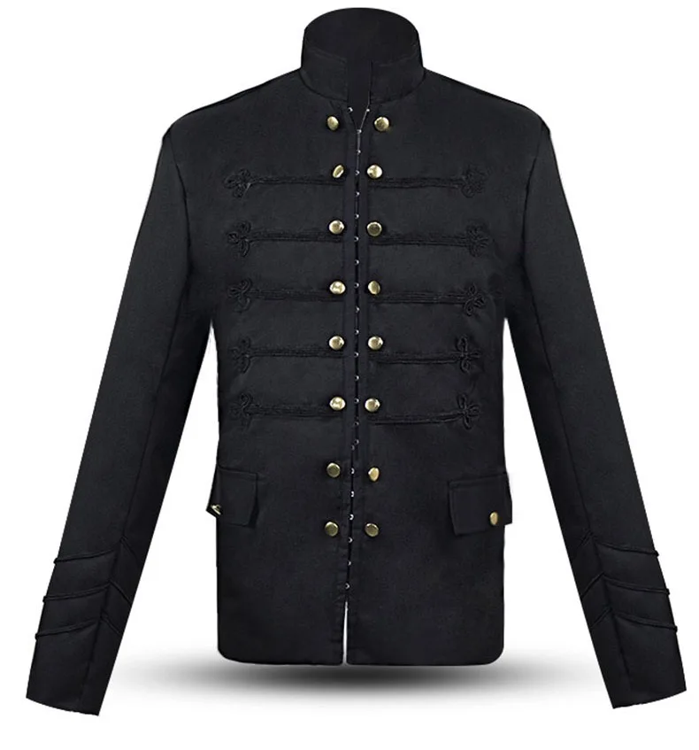 2024 Men Gothic Clothing Military Jackets Medieval Vintage Jacket Stand Collar Rock Frock Coat Men\'s Retro Punk Coat Jacket