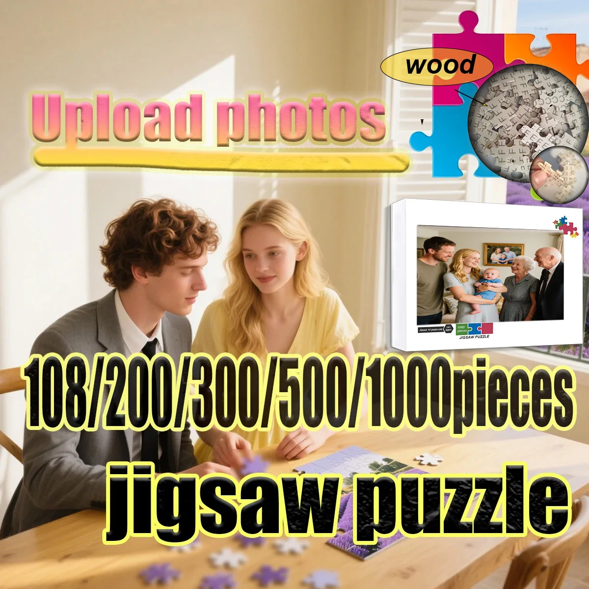 

custom Puzzle 108/200/300/500/1000 Pieces Game Jigsaw Puzzle Custom a unique gift Wooden high-quality floor puzzle