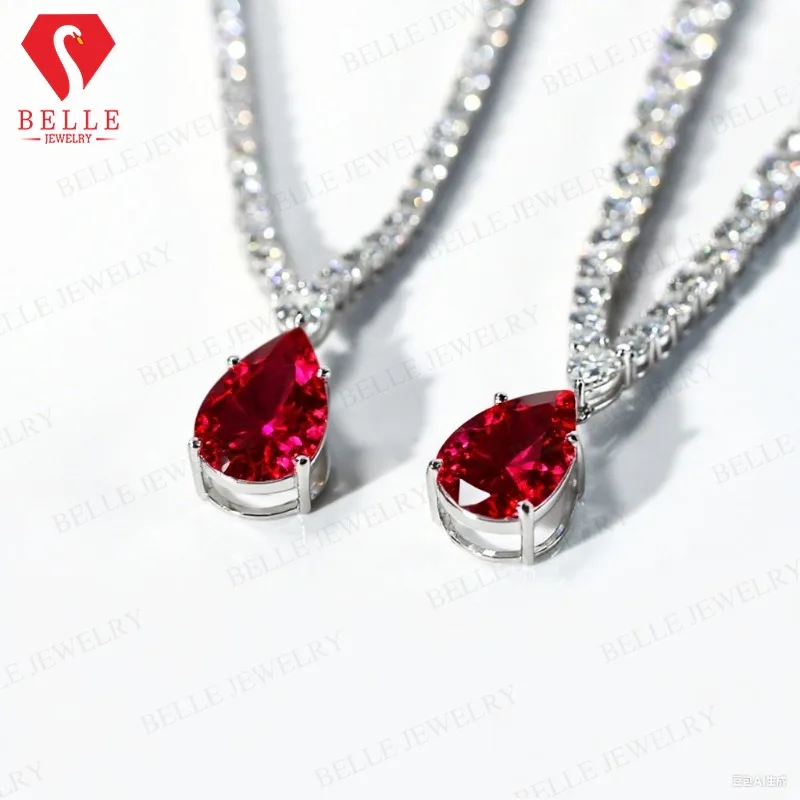Custom Pendant Necklace Moissanite Lab Gemstone Pear Pendant 100% Real 925 Sterling Silver Fine Jewelry Wedding Gifts For Women