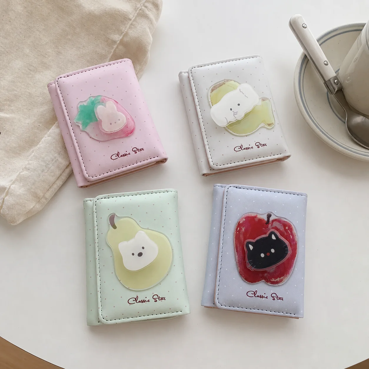 Short Small Wallet Student Cute Cartoon Large Capacity Card Holder Tri-fold Wallet Multi-card Slots Card Holder Girl Coin Purse