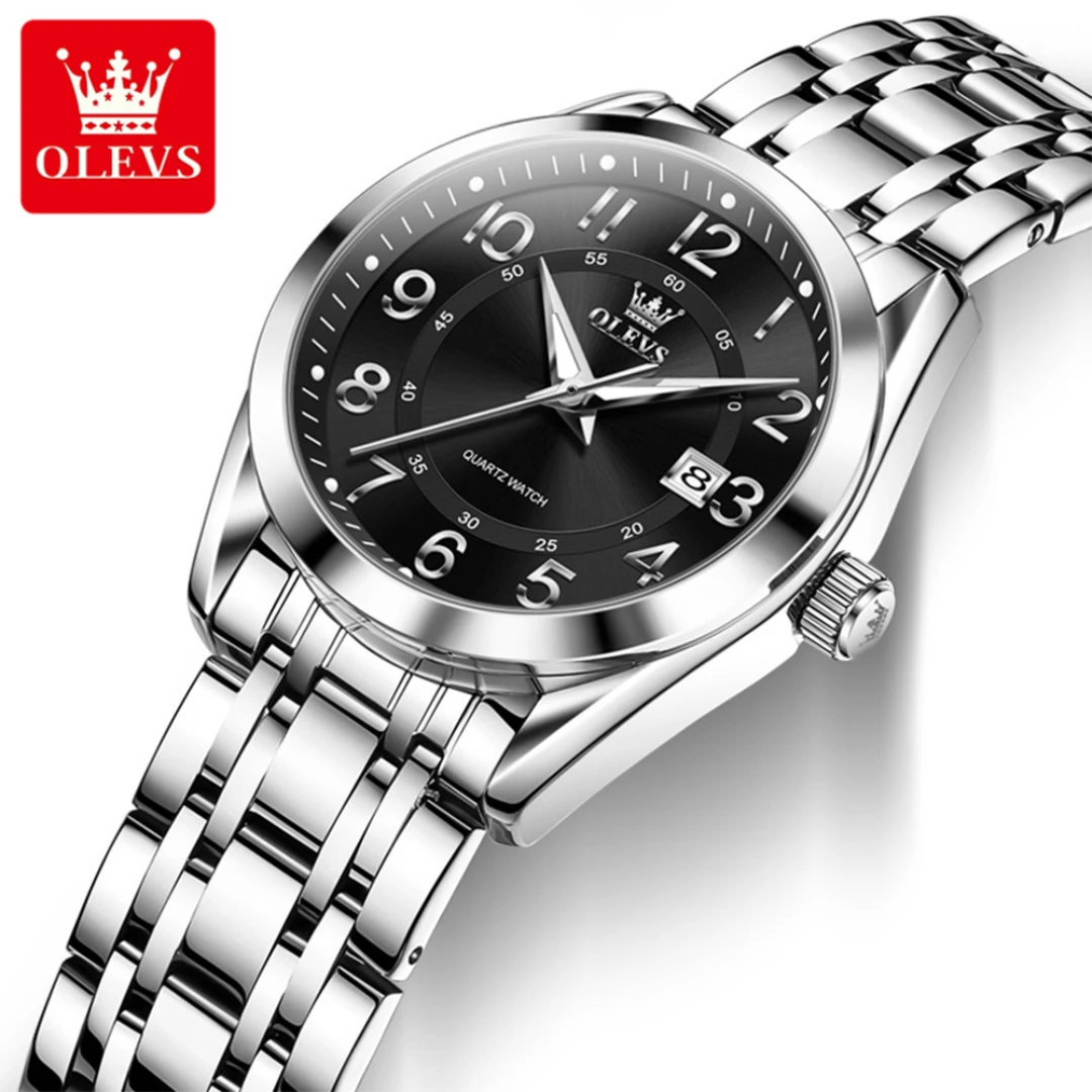 

OLEVS 3666, модные кварцевые часы, подарок, ремешок для часов из нержавеющей стали, наручные часы с круглым циферблатом, дисплей недели, светящийся календарь