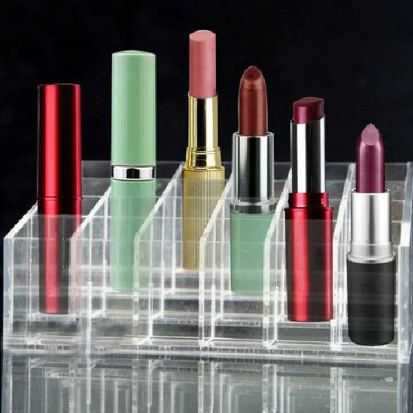 

24-Slot Clear Acrylic Lipstick Display Organizer Trapezoid Makeup Stand Perfect for Mascara Brush Storage Rack
