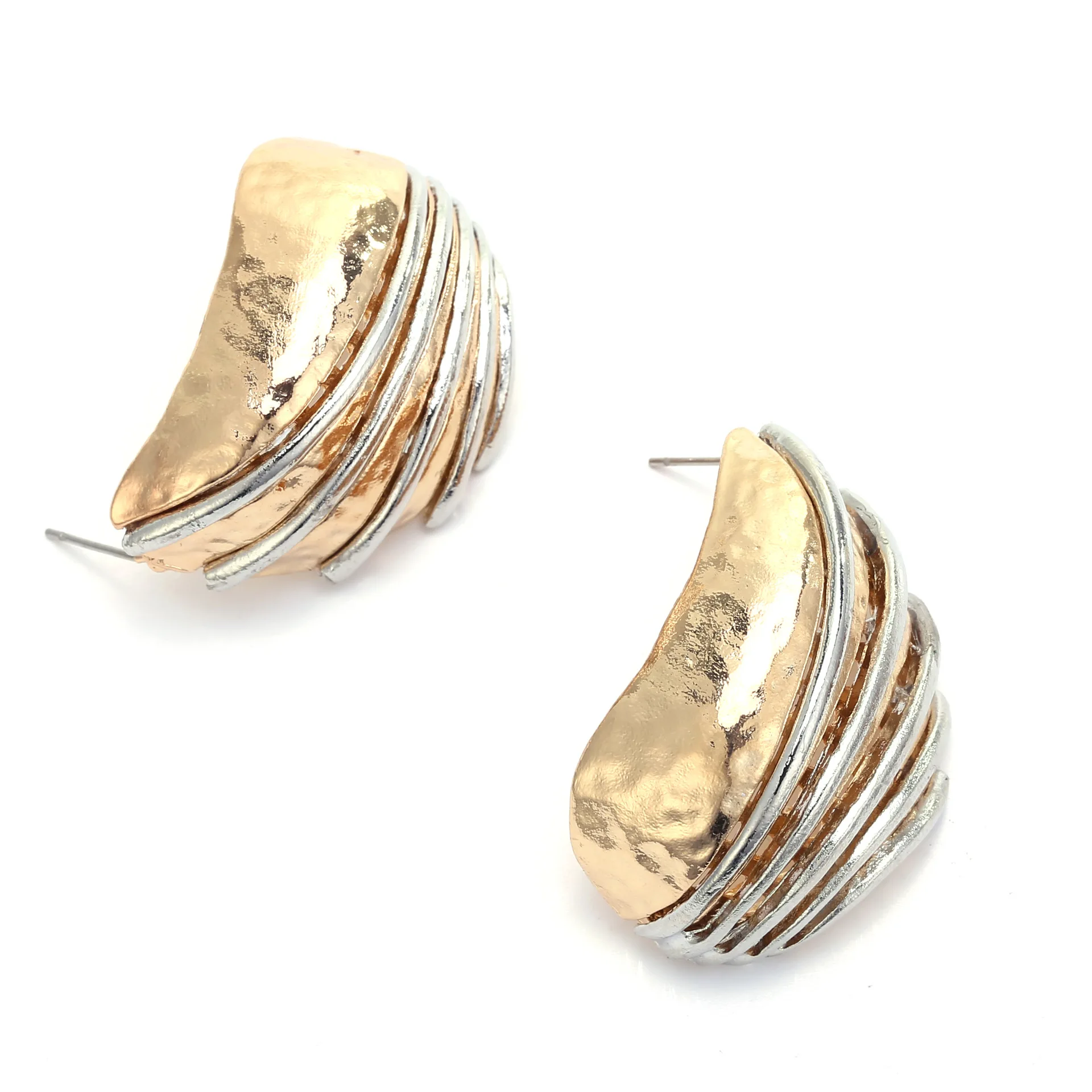 Vintage Gold-Silber-Streifen Metall-Muschel Gebogene Ohrstecker für Damen, Retro Statement-Schmuck, Modische Party-Geschenke – Detail 7
