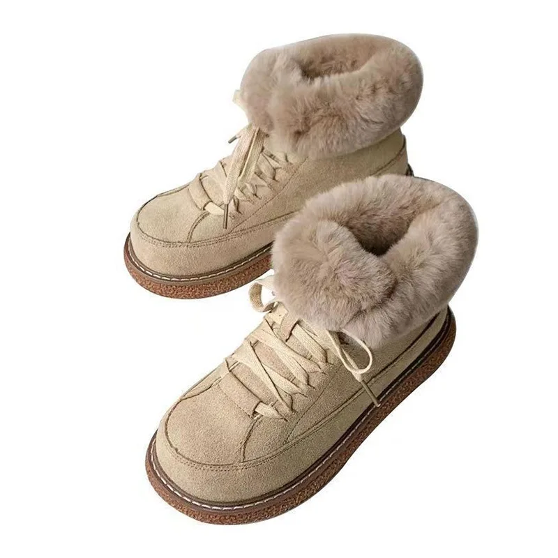 Autumn Winter New Women's Camel Boots Warm Plush Lining Chunky Heel Side Zipper Design Non-slip Rubber Sole Fashion Versatile