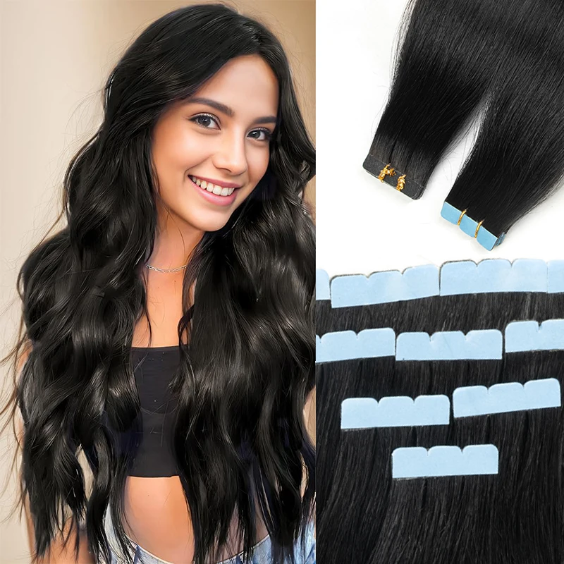 

Hair Extensions Human Hair Skin Weft Machine-Remy Natural Tape in Extensions 10pcs For Side Tape On Hair 12-20 inch
