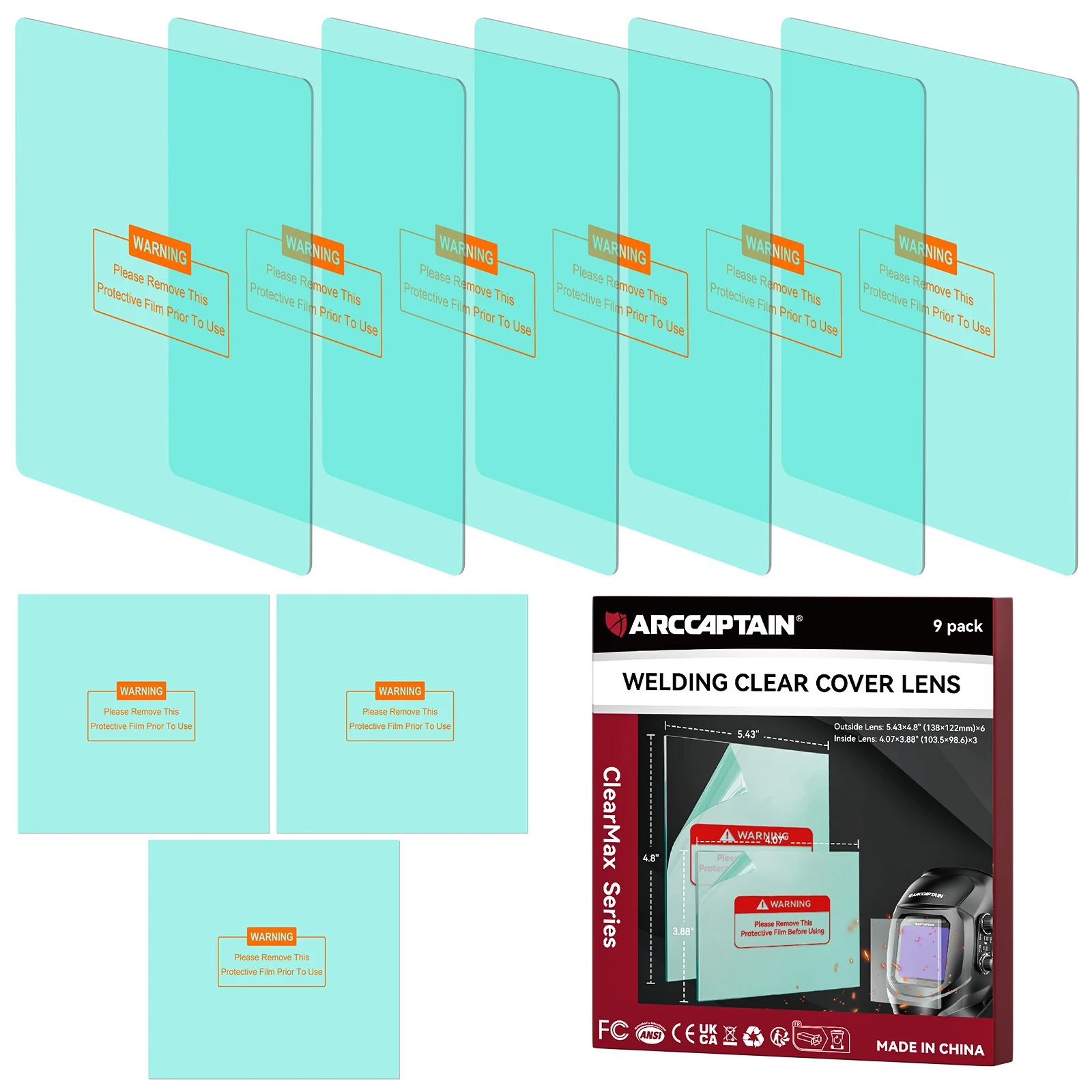 

ARCCAPTAIN Large Viewing Screen Outer Replacement Lens and 3Pcs Inner Lens For HSH-G999/XK-LY800H Welding Helmet 6Pcs 100*93mm