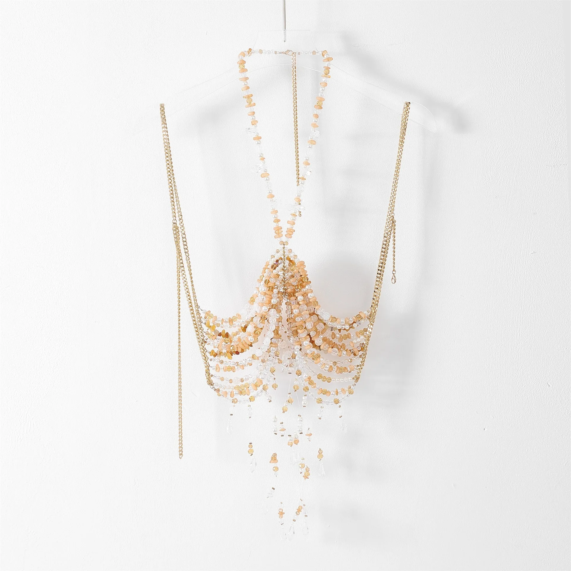 

New Colored Beaded Top With Spicy Girl Body Chain Hanging Around The Neck And Chain Tassel Top, Shell Pendant Chest Decoration