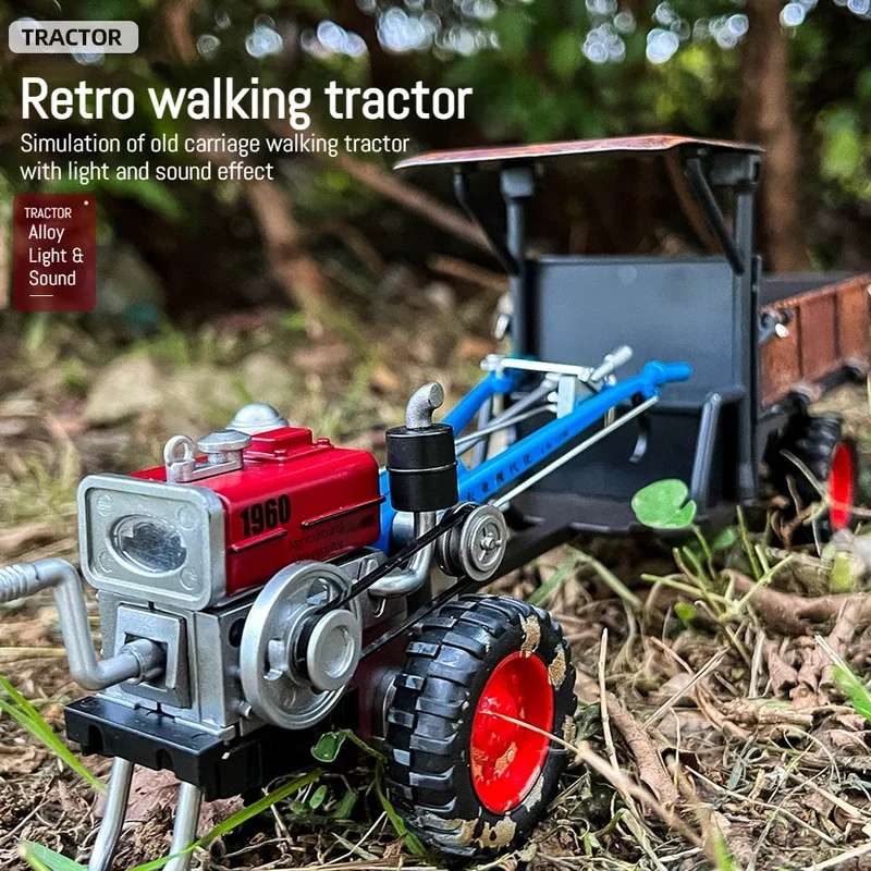 1:24 Vintage Hand-Push Tractor Diecast Model Retro Legering Landbouwvoertuig met Geluid en Licht Antieke Afwerking Collectible Gift