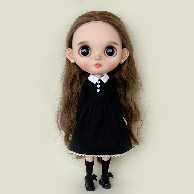 New Arrival Handmade Blythe Clothes Round Neck Long Sleeve Black Dress for Blyth OB24 Azone Pullip 1/6 Doll Accessories