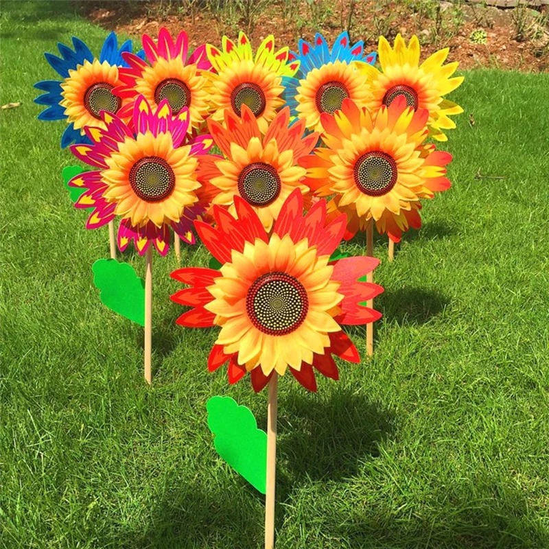 Colorful Sunflower Windmill Wind Turbine For Lawn Garden Party Decoration Outdoor Camping Picnic Garden Yard Decor