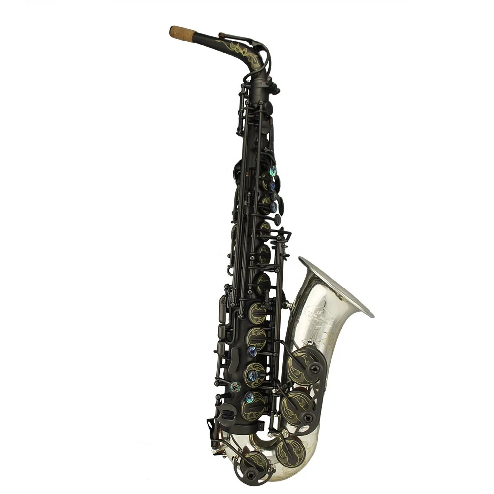 

Professional Matte Black Color Body Silver Bell Alto Saxophone Wholesale Professional Musical Instrument OEM