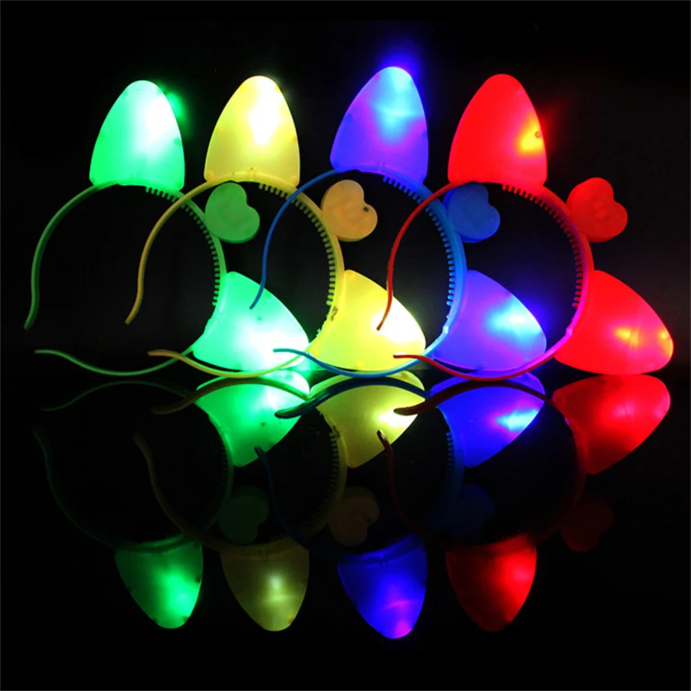 Led Funny Cat Ear Light Up Headband Hair Hoops Flashing Ear Children Adults Halloween Christmas Glowing Party Decor Hair Access