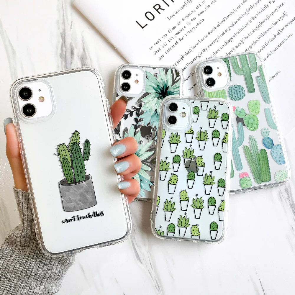 Green Cactus Painted Case For iPhone 12 Cases iPhone 14 Pro Max 11 13 Mini XR X XS 7 8 Plus SE 2022 2020 Leaves Phone Case Cover