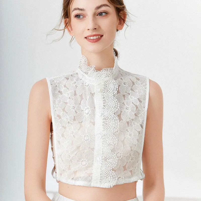 1 Pc Lace Shell with Sweater - Fashionable Open-necked Shirt for Autumn and Winter As A Base Layer with Decorative Faux Collar