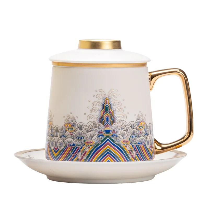 

White Jade Porcelain Mug Water Cup Office Meeting Tea Water Separation Tea Brewing Cup High-end Gift for Clients