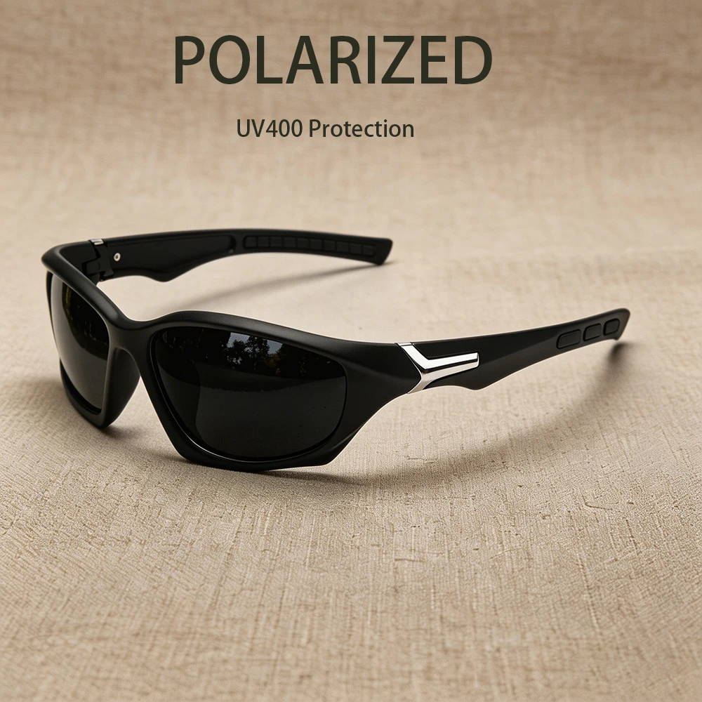 Polarisierte Sportsonnenbrille für Herren, rutschfeste Bügel, UV400-Schutz, für Autofahren, Radfahren, Angeln, Wrap-Around-Brille