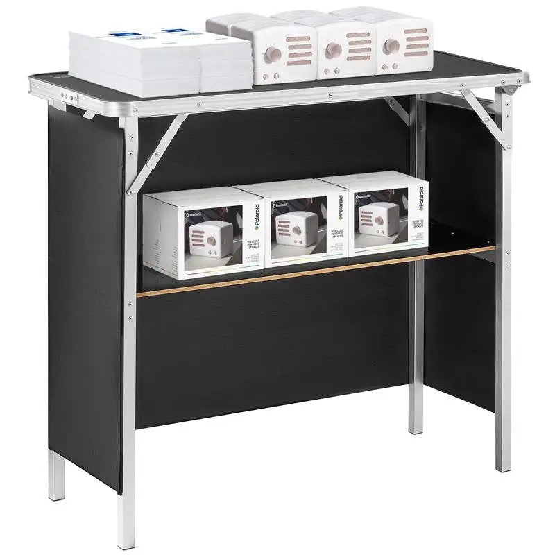 Image of Tragbarer Messetheken-Stand, 97,5 × 38,5 × 87 cm, Ausstellungsstand, klappbarer Werbetisch, Empfangstheke mit Ablage und Tragetasche, schwarz