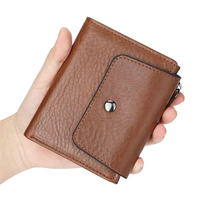 New Brand Men's Wallet RFID 100% Genuine Cow Leather Short Card Holder Man Purse Male Vintage Pocket Wallet