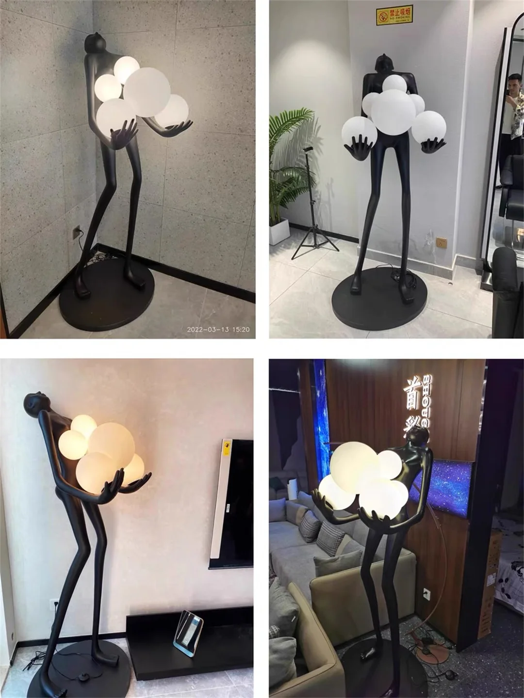 Lámpara de pie con escultura humana para centros comerciales, luces de pie para porche de Hotel, arte moderno, adorno grande, lámpara de bola con personaje
