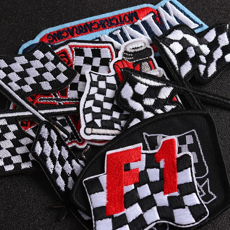 F1 Racing Contact Signal Flag Embroidery Cloth Patch Racer Club Clothing DIY Epaulettes Armbands Iron-on Patches