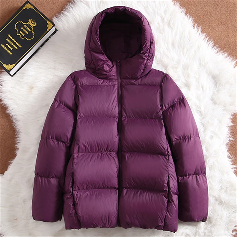 بطة بيضاء أسفل سترة مقنعين للنساء ، أحادية اللون ، قصيرة ، البخاخ ، المألوف ، مزاجه ، الشتاء