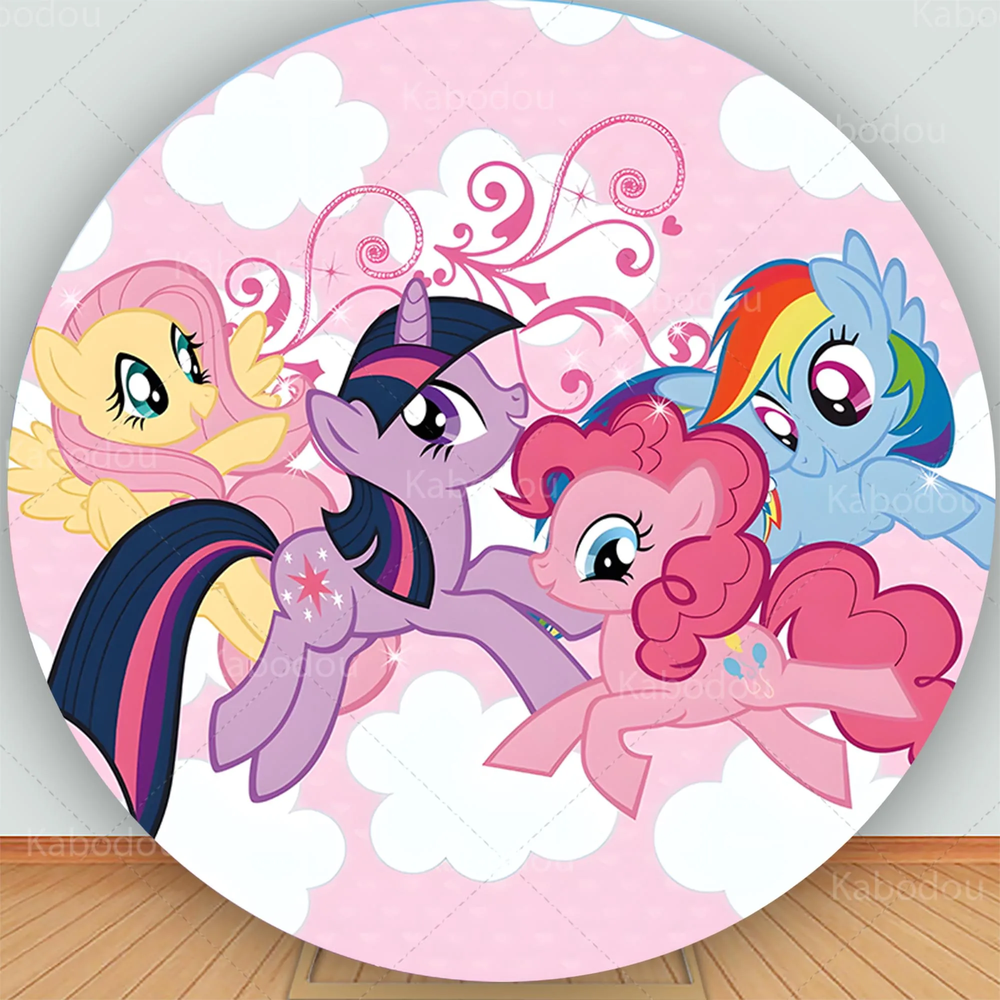 Fondo redondo de My Little Ponys para fiesta de cumpleaños, decoración de caballo de dibujos animados, fondo de fotografía para Baby Shower, utilería de estudio circular