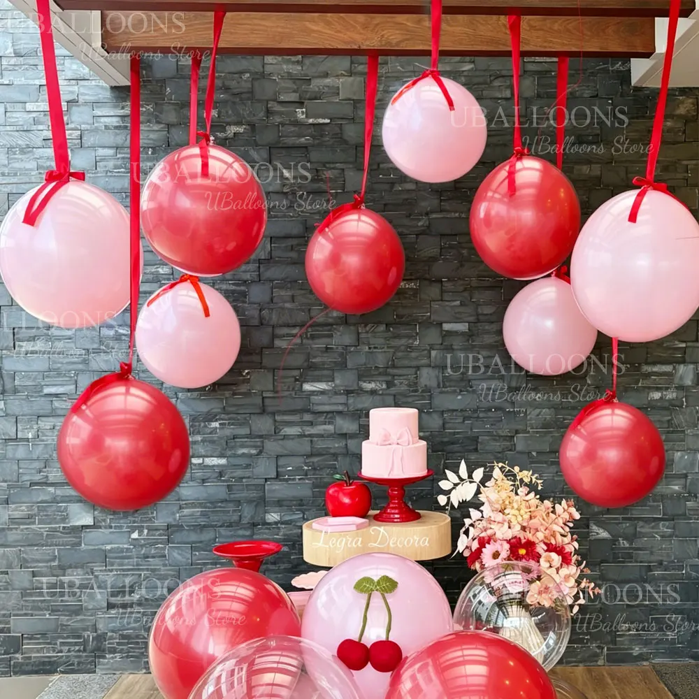

10pcs 18‘’ Pink Red Balloons with Satin Ribbon Pink Burgundy Red Hanging Balloons for Birthday Girls Baby Shower Party Decorat
