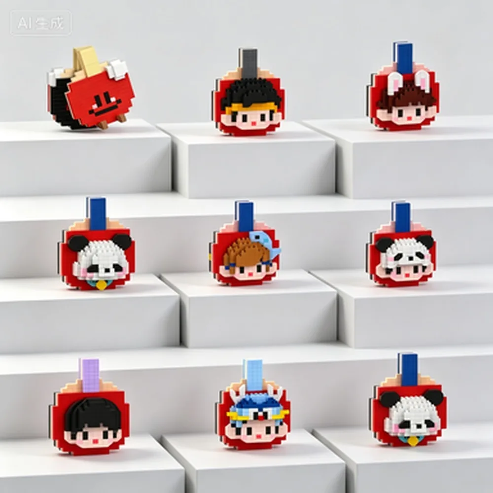 Table Tennis Racket Shaped Micro Particle Building Blocks DIY Assembly Character Figure Ornament Collectible Decor Gift Relief