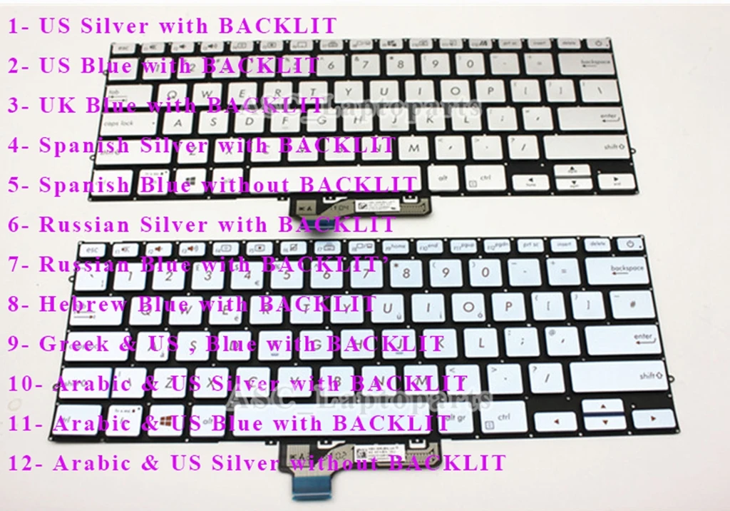 New UK , US , Arabic , Russian , Greek , Hebrew , Spanish Keyboard for ASUS ZenBook 14 UX431 UX431FL UX431FLC UX431FA UX431FN