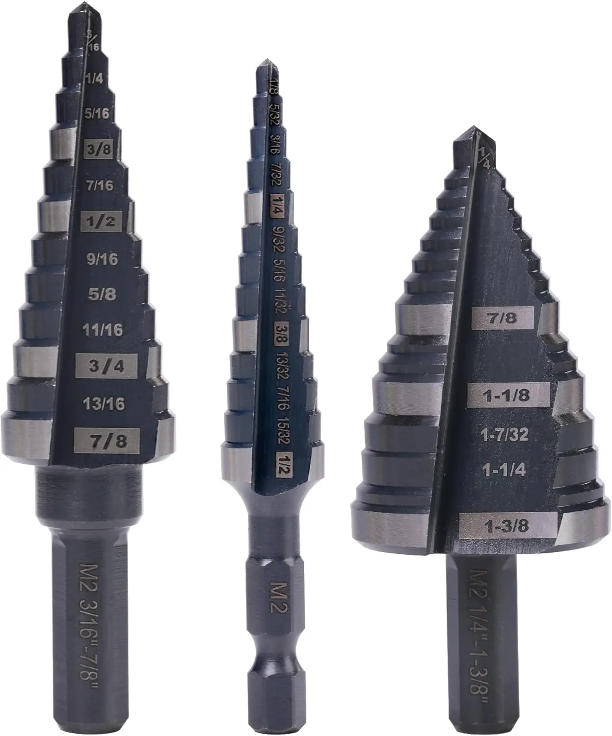 

1/2", 7/8" & 1-3/8" Step Drill Bit Set, M2 High Speed Steel for Stainless Steel, Copper, Aluminum